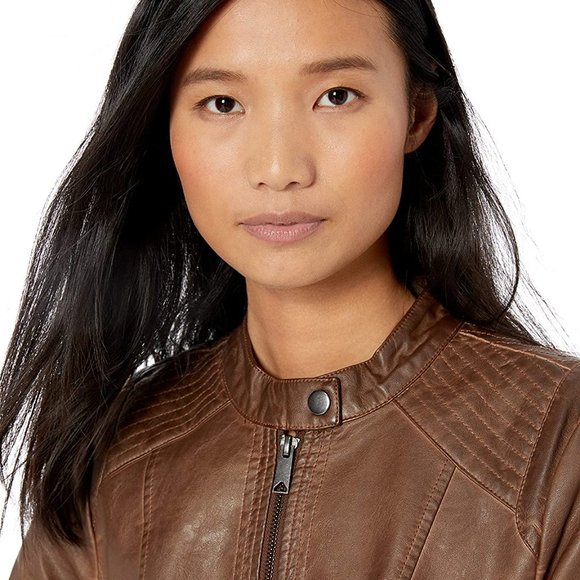 Women's Faux Leather Jacket with Moto